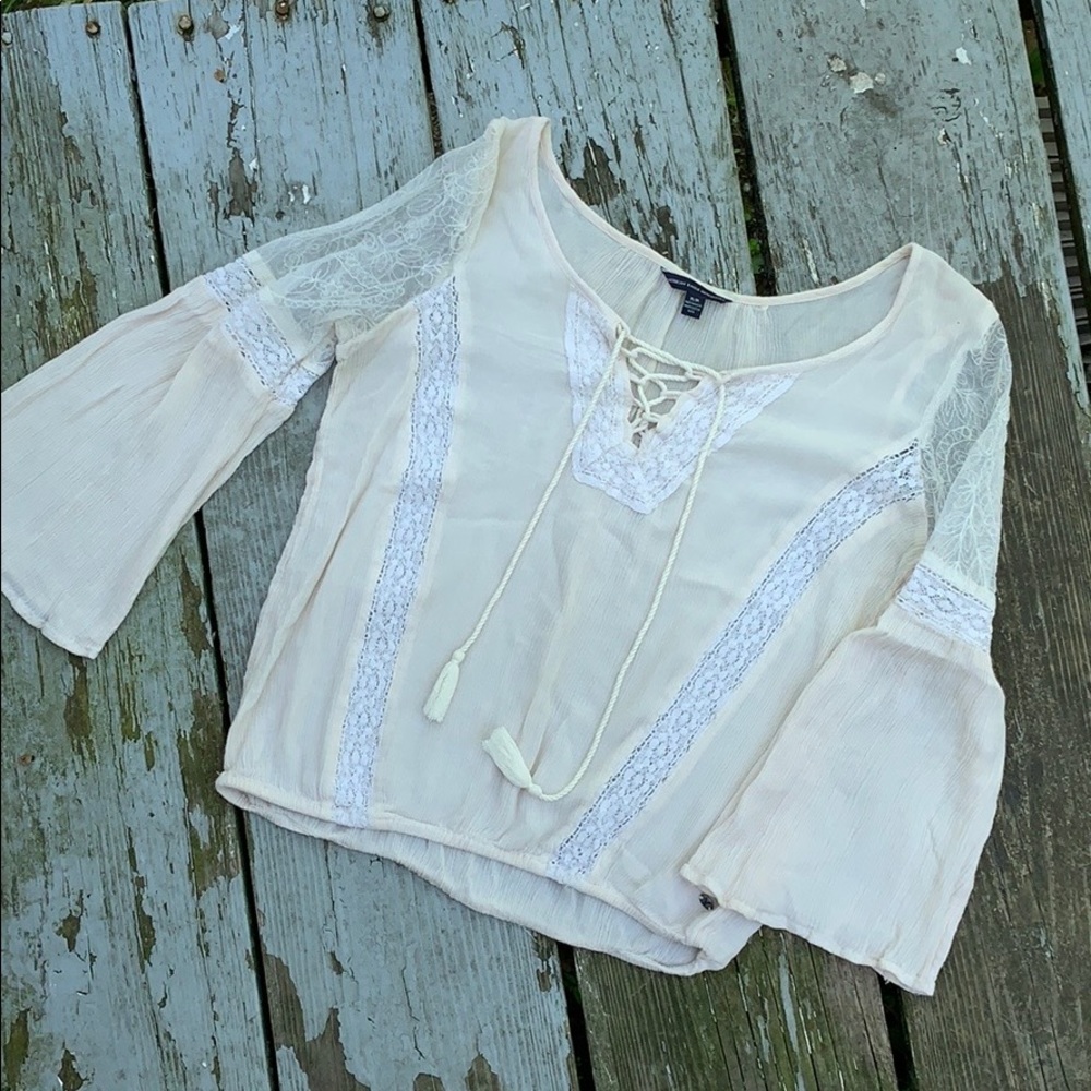 American Eagle Lace Inset Bohemian Lace Front Top